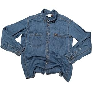 Wrangler Riggs Workwear Men's Long Sleeve Denim Work Shirt Blue Cotton L G